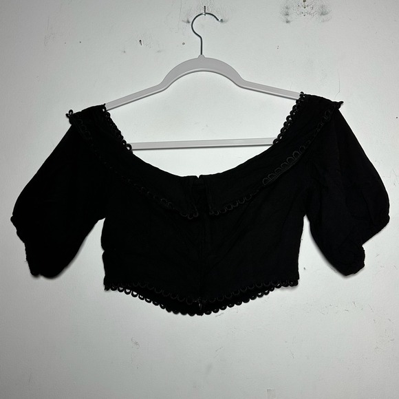 Lulus Black Off Shoulder Ruffle Cropped Puff Sleeve Top‎ Womens Size Small - Picture 3 of 10